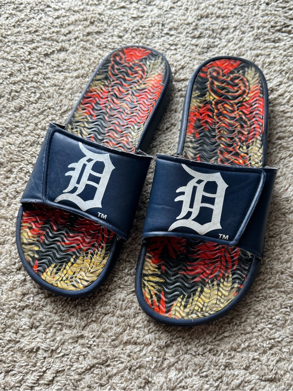 Detroit Tigers Men’s Slide Sandals Navy Logo Size Large